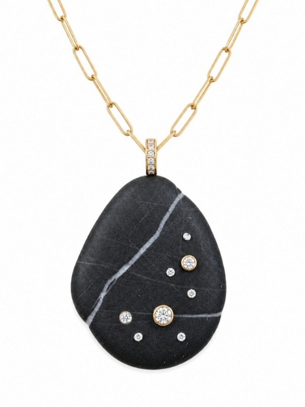 Constellation Black and White Beach Stone and Diamonds Pendant